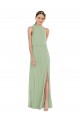 High Neck Scarf Tie Blouson Bodice Evening Dress / Bridesmaid Maxi Dress with Front Slit UK