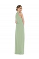 High Neck Scarf Tie Blouson Bodice Evening Dress / Bridesmaid Maxi Dress with Front Slit UK