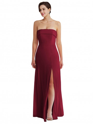 Cuffed Strapless Formal Evening Dress / Maxi Dress with Front Slit UK