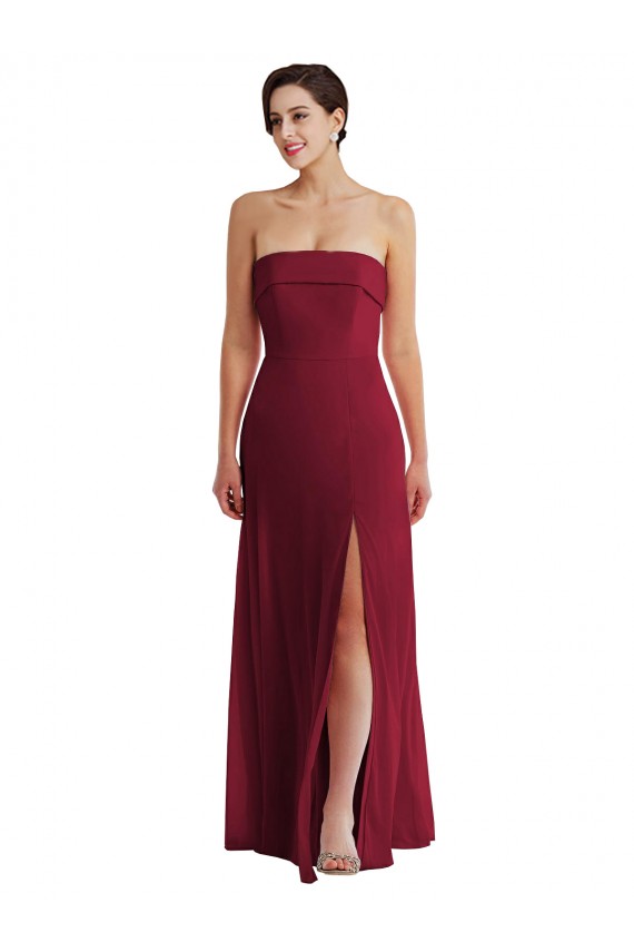 Cuffed Strapless Formal Evening Dress / Maxi Dress with Front Slit UK