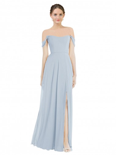 Off the Shoulder Basque Neck Evening Dress / Bridesmaid Maxi Dress with Flounce Sleeves UK