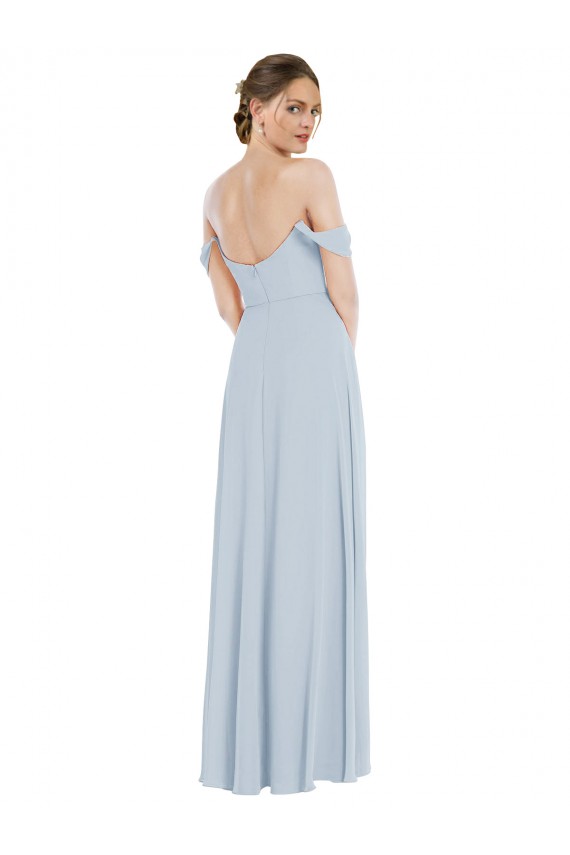 Off the Shoulder Basque Neck Evening Dress / Bridesmaid Maxi Dress with Flounce Sleeves UK