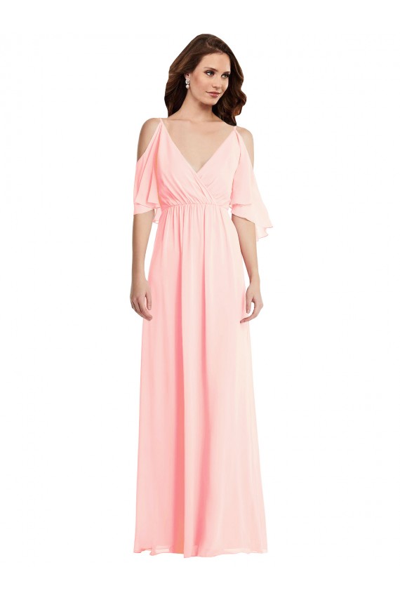 Cold Shoulder Draped Wrap Evening Dress / Bridesmaid Maxi Dress UK