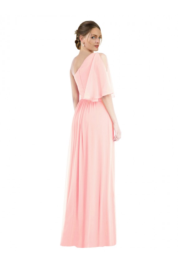 One Shoulder Bell Sleeves Chiffon Evening Dress / Bridesmaid Maxi Dress UK