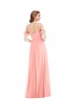 Off the Shoulder Ruffle Cuff Sleeve Chiffon Evening Dress / Bridesmaid Maxi Dress UK