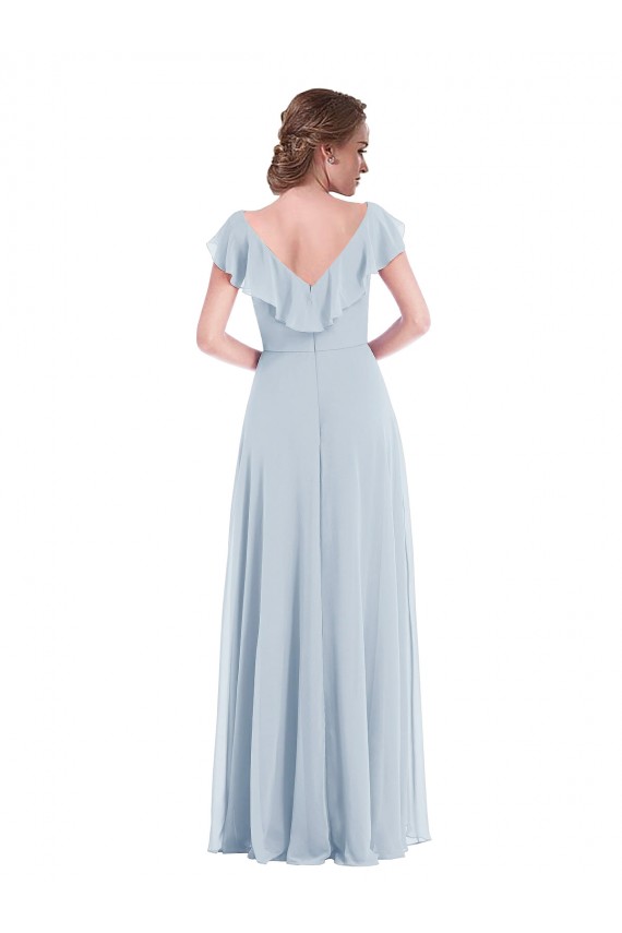 Ruffle Trimmed V Back Chiffon Evening Dress / Bridesmaid Maxi Dress UK