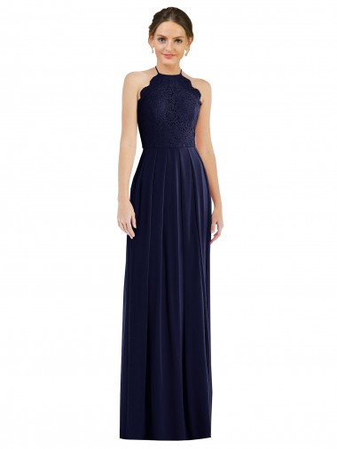 Tie Neck Lace Halter Pleated Skirt Bridesmaid Dress / Maxi Dress UK