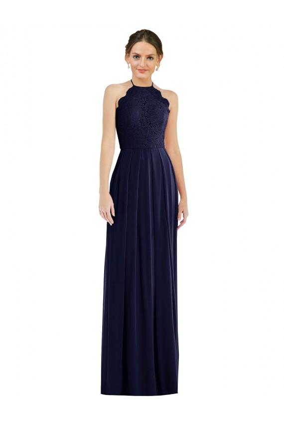 Tie Neck Lace Halter Pleated Skirt Bridesmaid Dress / Maxi Dress UK