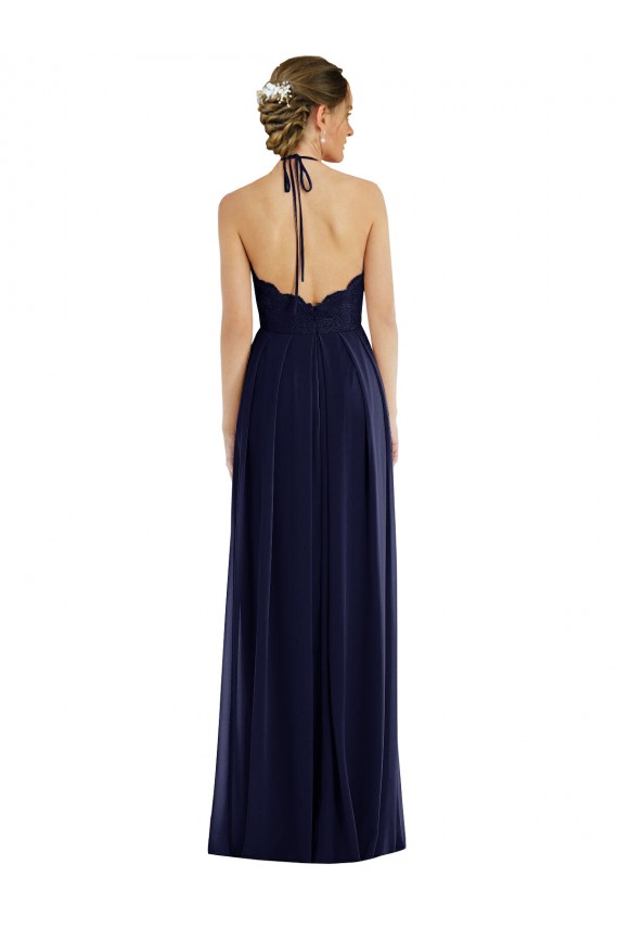 Tie Neck Lace Halter Pleated Skirt Bridesmaid Dress / Maxi Dress UK