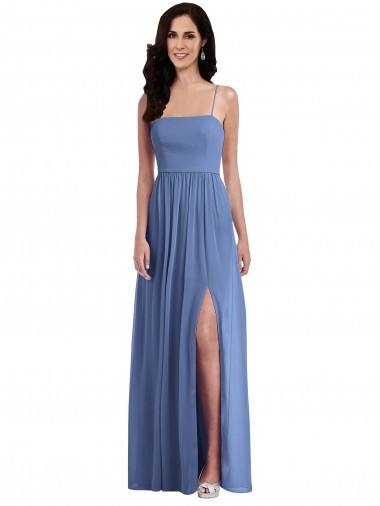 Slim Spaghetti Straps Chiffon Maxi Dress with Front Slit UK