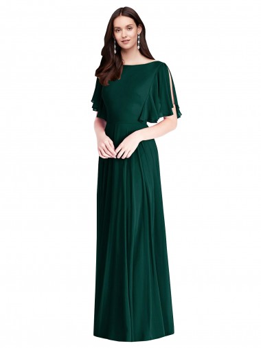 Backless Floor Length Split Sleeves Evening Dress / Bridesmaid Maxi Dress UK