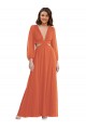 High Low Ruffled Long Chiffon Cutout Bishop Sleeves Bridesmaid Dress / Maxi Dress UK