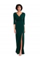 Floor Length 3/4 Sleeves V-Back Draped Wrap Spandex Maxi Dress UK