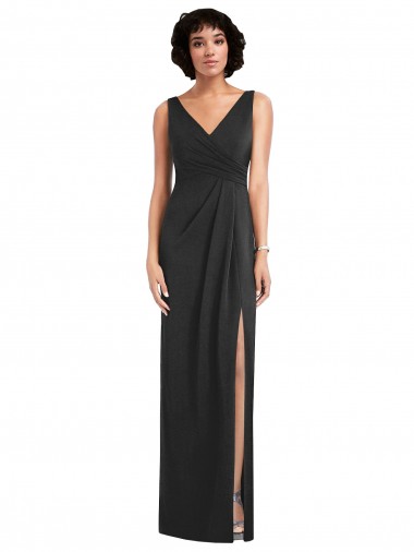 Draped Wrap Spandex Maxi Dress with Front Slit UK