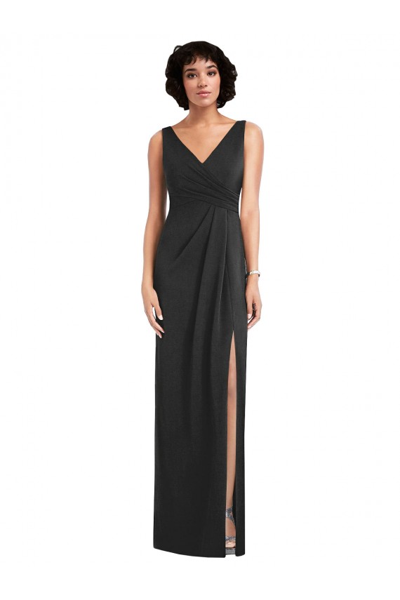 Draped Wrap Spandex Maxi Dress with Front Slit UK