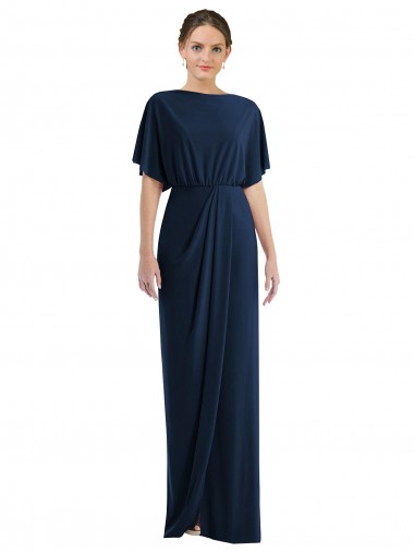 Open Back Short Sleeves Draped Tulip Skirt Spandex Maxi Dress UK