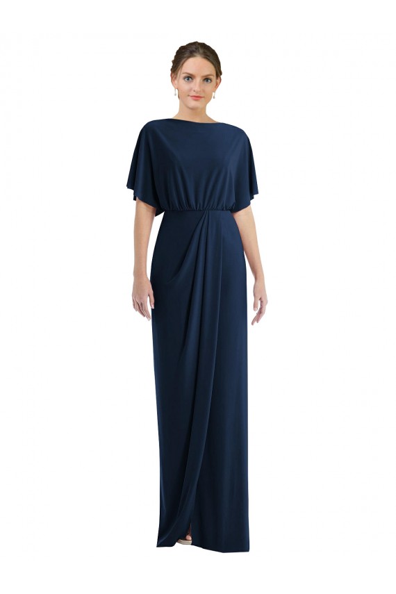 Open Back Short Sleeves Draped Tulip Skirt Spandex Maxi Dress UK