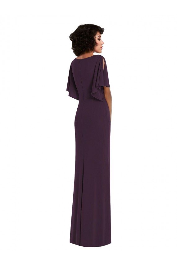 Faux Wrap Split Sleeves Spandex Evening Dress / Bridesmaid Maxi Dress with Cascade Skirt UK