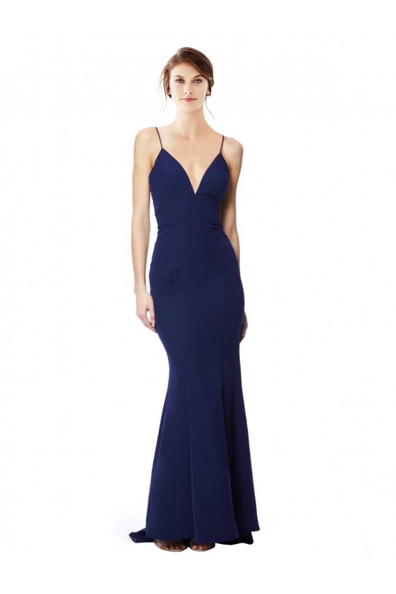 Deep V-Neck Spaghetti Straps Mermaid Crepe Maxi Dress UK
