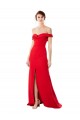 Off the Shoulder Chapel Train Crepe Maxi Dress with Thigh-High slit UK
