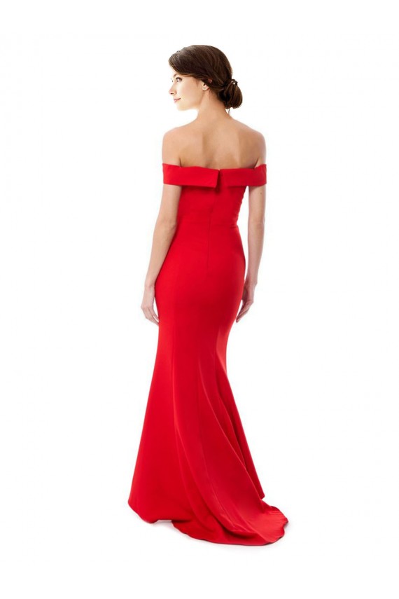 Off the Shoulder Sweetheart Crepe Maxi Dress With Thigh Split and Train UK