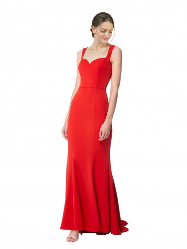 Long Chapel Train Fishtail Crepe Maxi Dress with Sweetheart Neckline UK