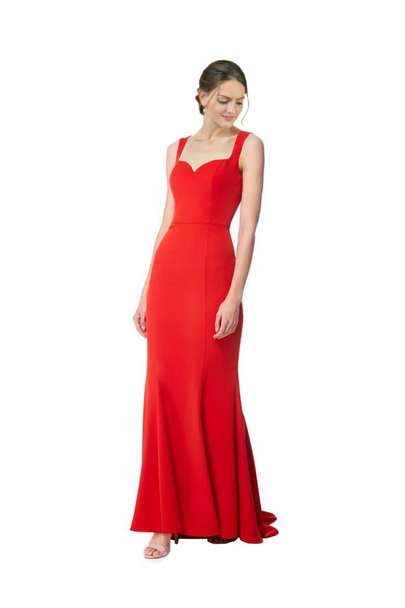 Long Chapel Train Fishtail Crepe Maxi Dress with Sweetheart Neckline UK