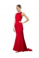 High Neck Mermaid Open Back Crepe Formal Evening Dress / Maxi Dress with Train Detail UK