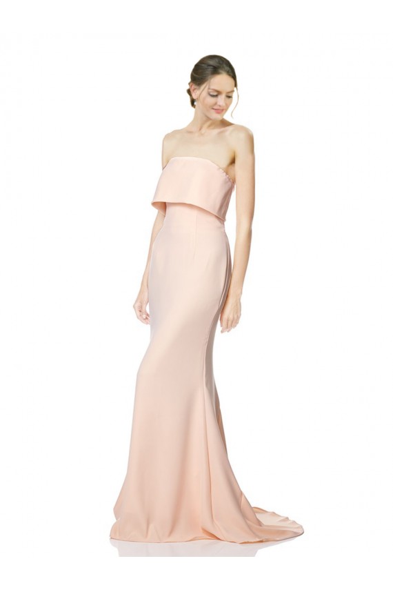 High Neck Strapless Long Crepe Formal Evening Dress / Bridesmaid Maxi Dress with Overlay UK