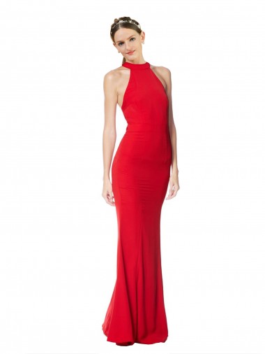 Halter Neck Keyhole Back Sleeveless Crepe Formal Evening Dress / Maxi Dress UK