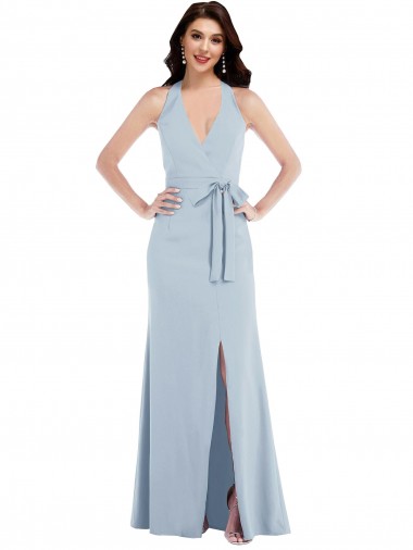 Open Back Halter Crepe Maxi Dress with Draped Bow UK
