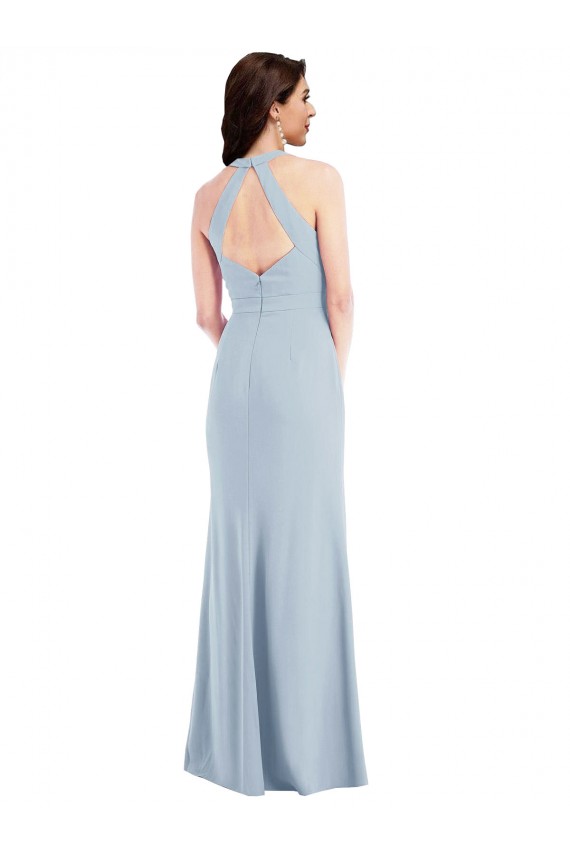 Open Back Halter Crepe Maxi Dress with Draped Bow UK