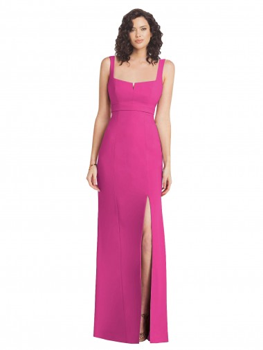 Wide Strap Notch Empire Waist Maxi Dress with Front Slit UK