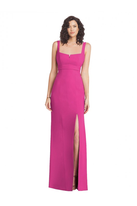 Wide Strap Notch Empire Waist Maxi Dress with Front Slit UK