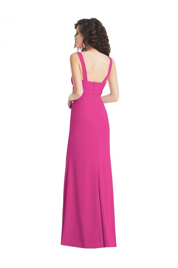 Wide Strap Notch Empire Waist Maxi Dress with Front Slit UK