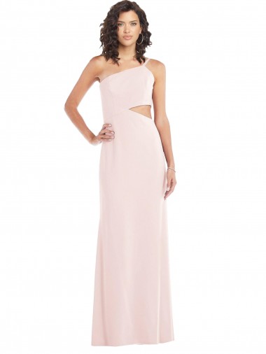 Midriff Cutout Flirty One Shoulder Crepe Maxi Dress UK