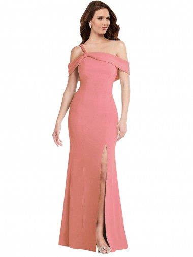 One Shoulder Draped Cuff Evening Dress / Maxi Dress with Front Slit UK