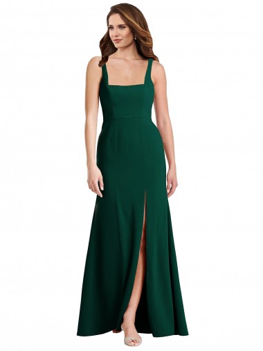 Square Neck Trumpet Evening Dress / Maxi Dress with Front Slit UK