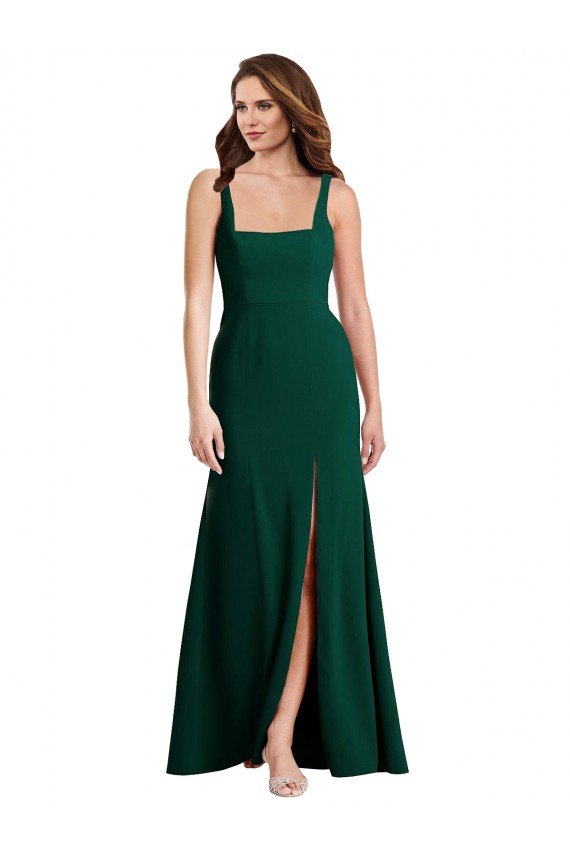 Square Neck Trumpet Evening Dress / Maxi Dress with Front Slit UK