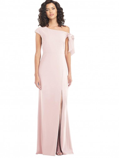 Off the Shoulder Tie Detail Trumpet Crepe Maxi Dress with Front Slit UK