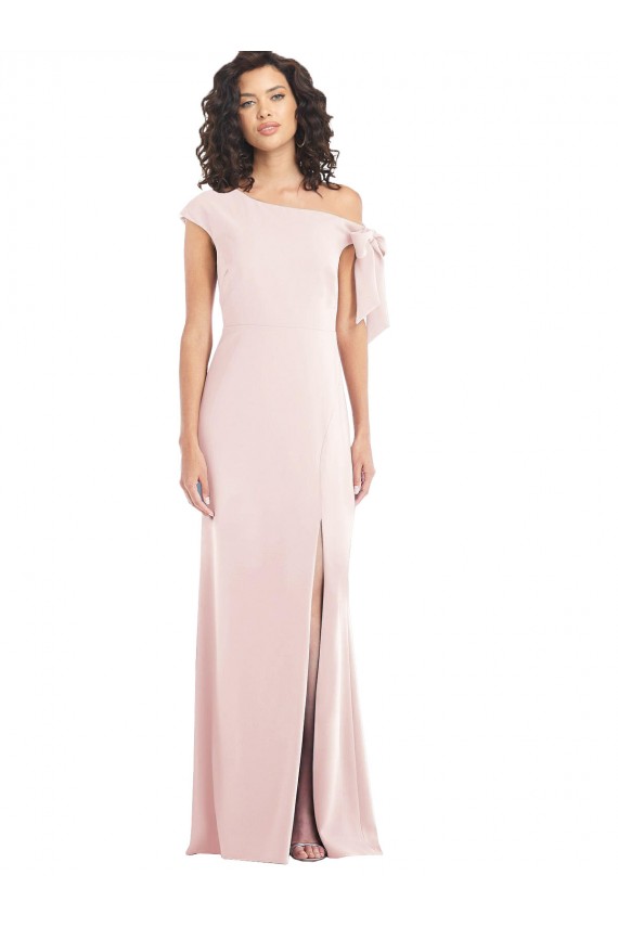 Off the Shoulder Tie Detail Trumpet Crepe Maxi Dress with Front Slit UK