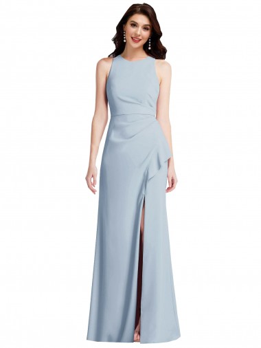 Halter Evening Dress / Maxi Dress with Cascade Ruffle Slit UK