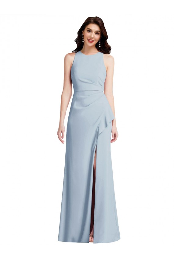 Halter Evening Dress / Maxi Dress with Cascade Ruffle Slit UK