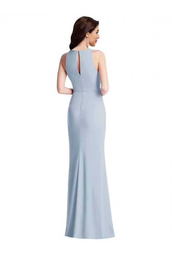 Halter Evening Dress / Maxi Dress with Cascade Ruffle Slit UK