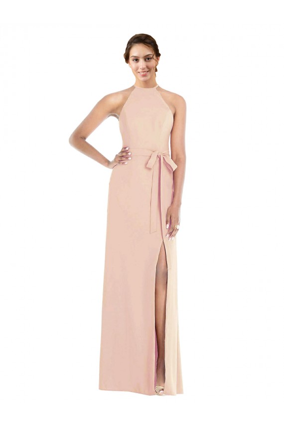 Halter Criss Cross Cutout Back Crepe Maxi Dress UK