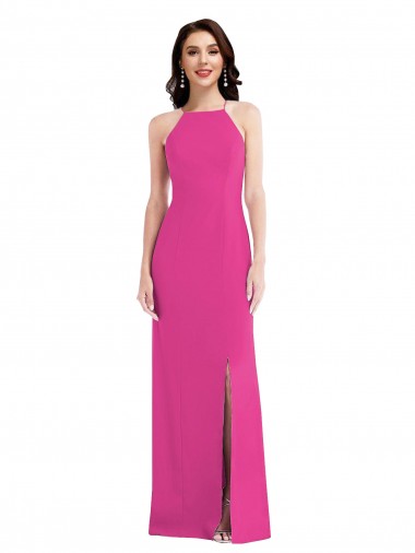 Open Back High Neck Halter Trumpet Crepe Maxi Dress UK