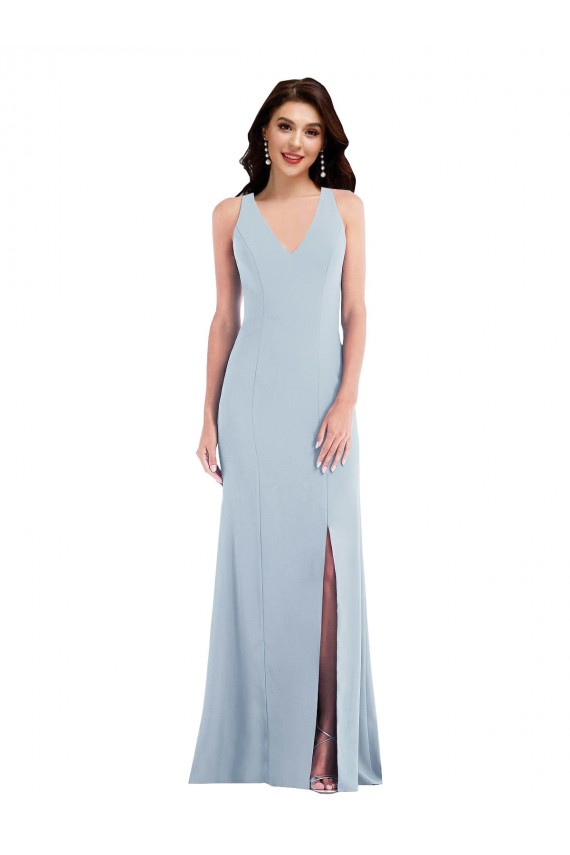Criss Cross Cutout Back Evening Dress / Maxi Dress with Front Slit UK