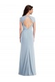 Cap Sleeve Open Back Trumpet Crepe Maxi Dress with Front Slit UK