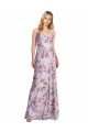 Draped Cowl Neck Long Printed Stretch Satin Evening Dress UK