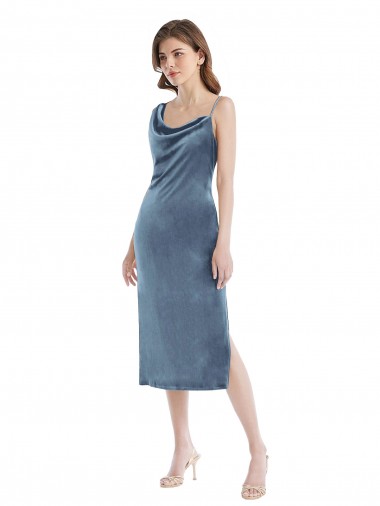 Midi Length Asymmetrical One Shoulder Velvet Slip Maxi Dress UK